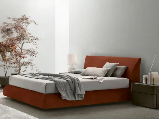 Letto con box contenitore Eros in pelle nabuk di Tomasella