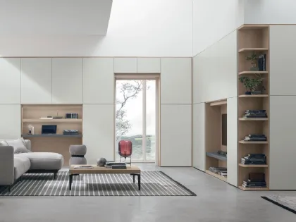 Libreria Living Libra in laccato opaco Grigio Gabbiano e Cuvé di Scavolini